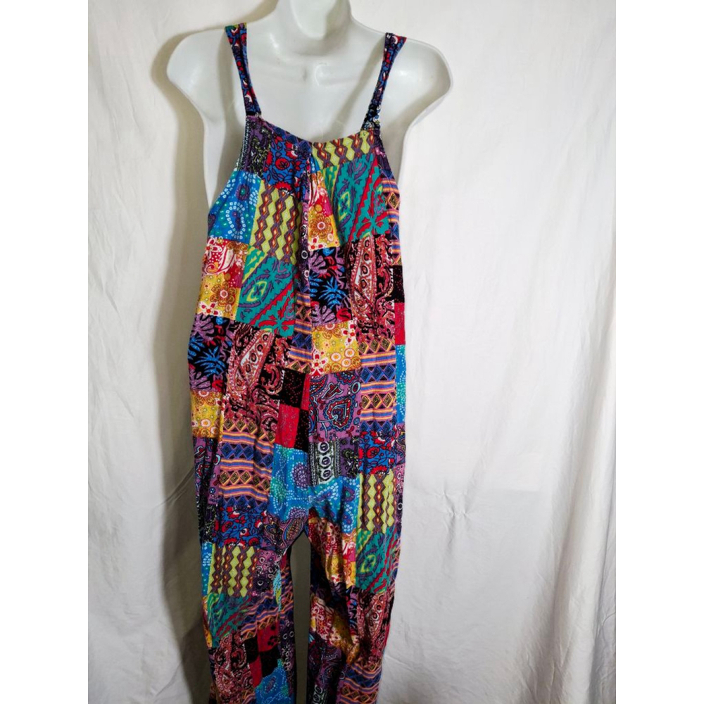 Multicolor Patchwork Jumpsuit Sz Large Hippie Boh… - image 3